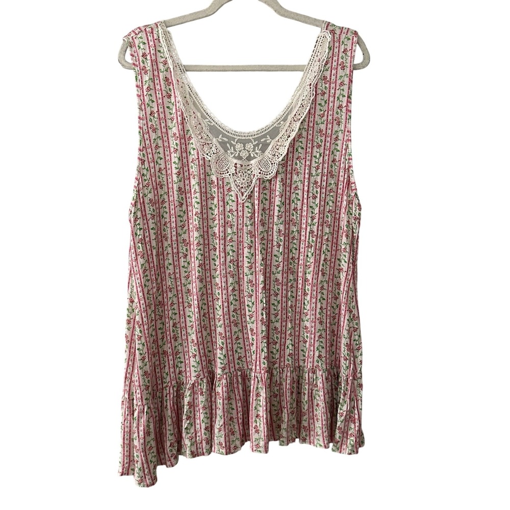 NWT VTG DEB Women's 3XL Lace Trimmed Sleeveless Floral Tank Top | SKU 0426